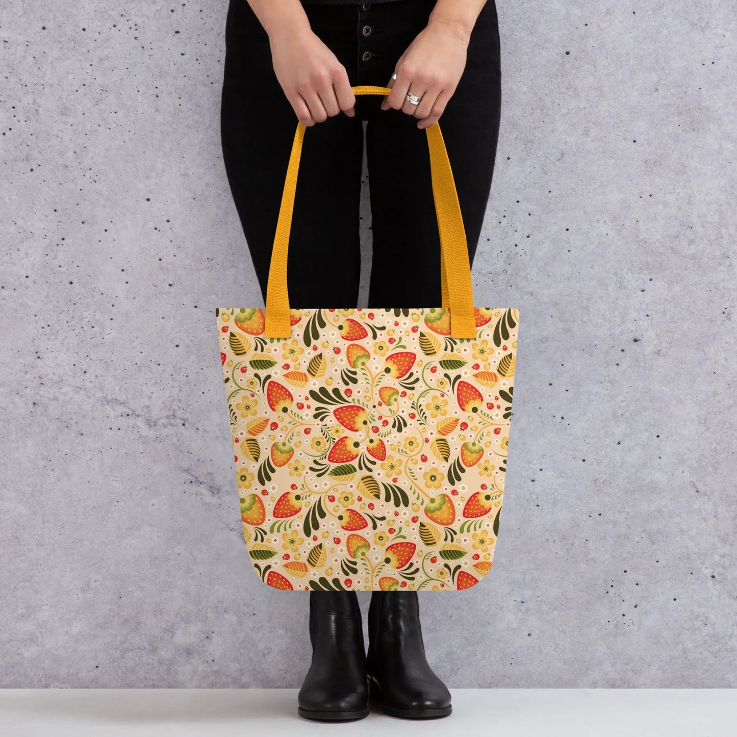 Russian Beige Khokhloma Strawberry Tote Bag - The Global Wanderer