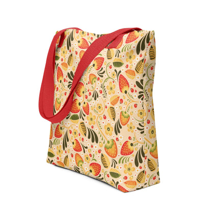 Russian Beige Khokhloma Strawberry Tote Bag - The Global Wanderer