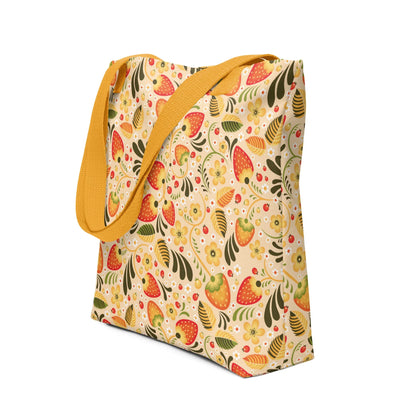 Russian Beige Khokhloma Strawberry Tote Bag - The Global Wanderer