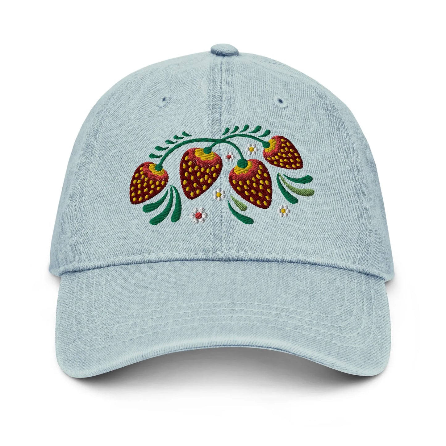 Russian Khokhloma Embroidered Denim Dad Hat - The Global Wanderer