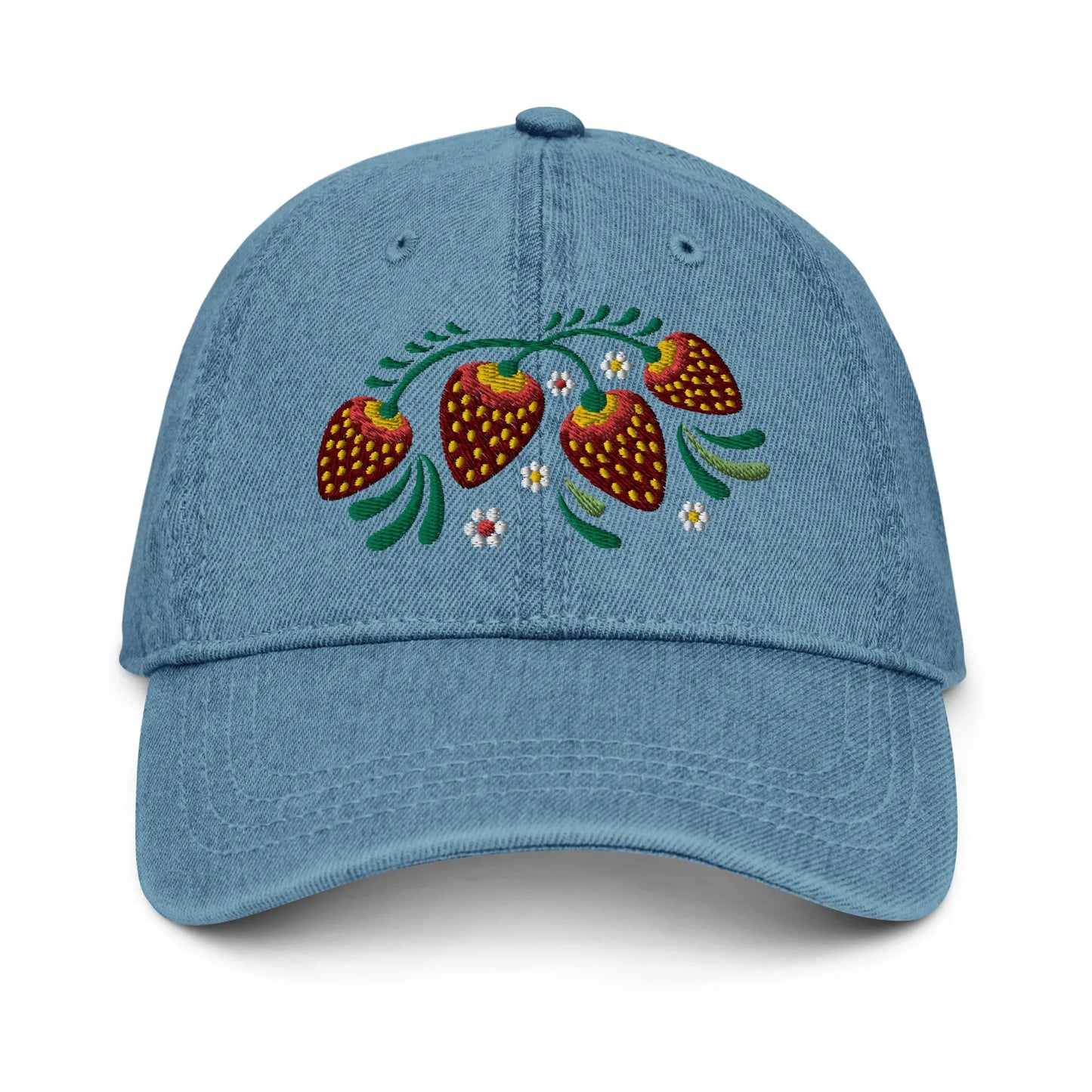 Russian Khokhloma Embroidered Denim Dad Hat - The Global Wanderer