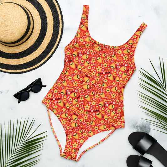 Russian Red Khokhloma One-Piece Swimsuit - The Global Wanderer