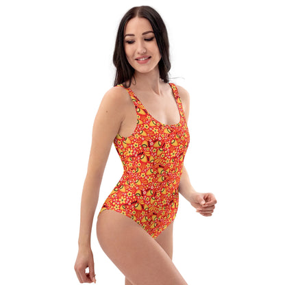 Russian Red Khokhloma One-Piece Swimsuit - The Global Wanderer