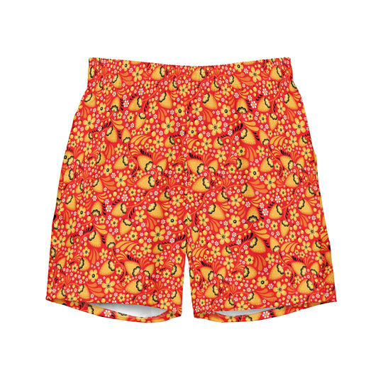 Russian Red Khokhloma Recycled Men's Swim Trunks - The Global Wanderer