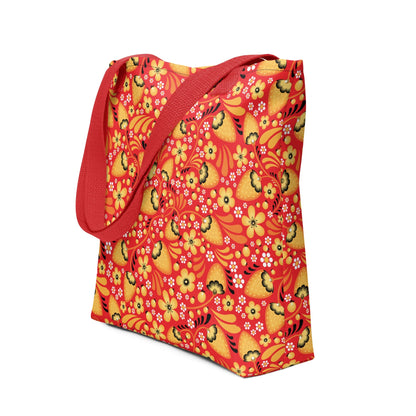 Russian Red Khokhloma Strawberry Tote Bag - The Global Wanderer