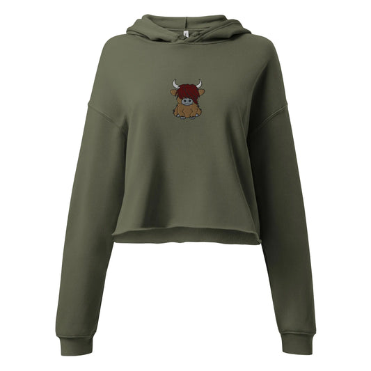 Scottish Highland Cow Embroidered Cropped Hoodie - The Global Wanderer