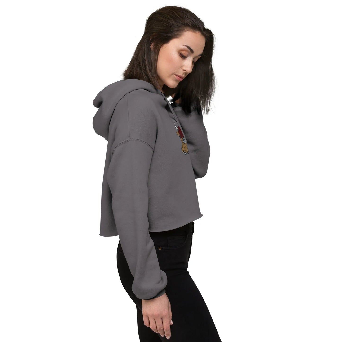 Scottish Highland Cow Embroidered Cropped Hoodie - The Global Wanderer