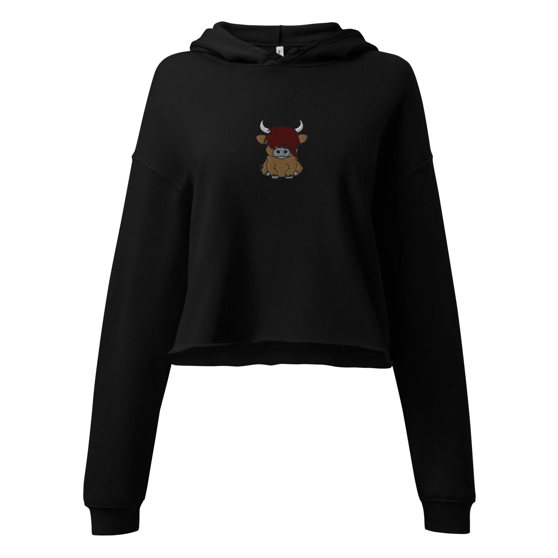 Scottish Highland Cow Embroidered Cropped Hoodie - The Global Wanderer