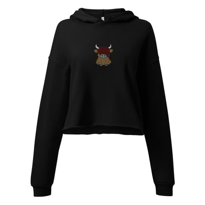 Scottish Highland Cow Embroidered Cropped Hoodie - The Global Wanderer