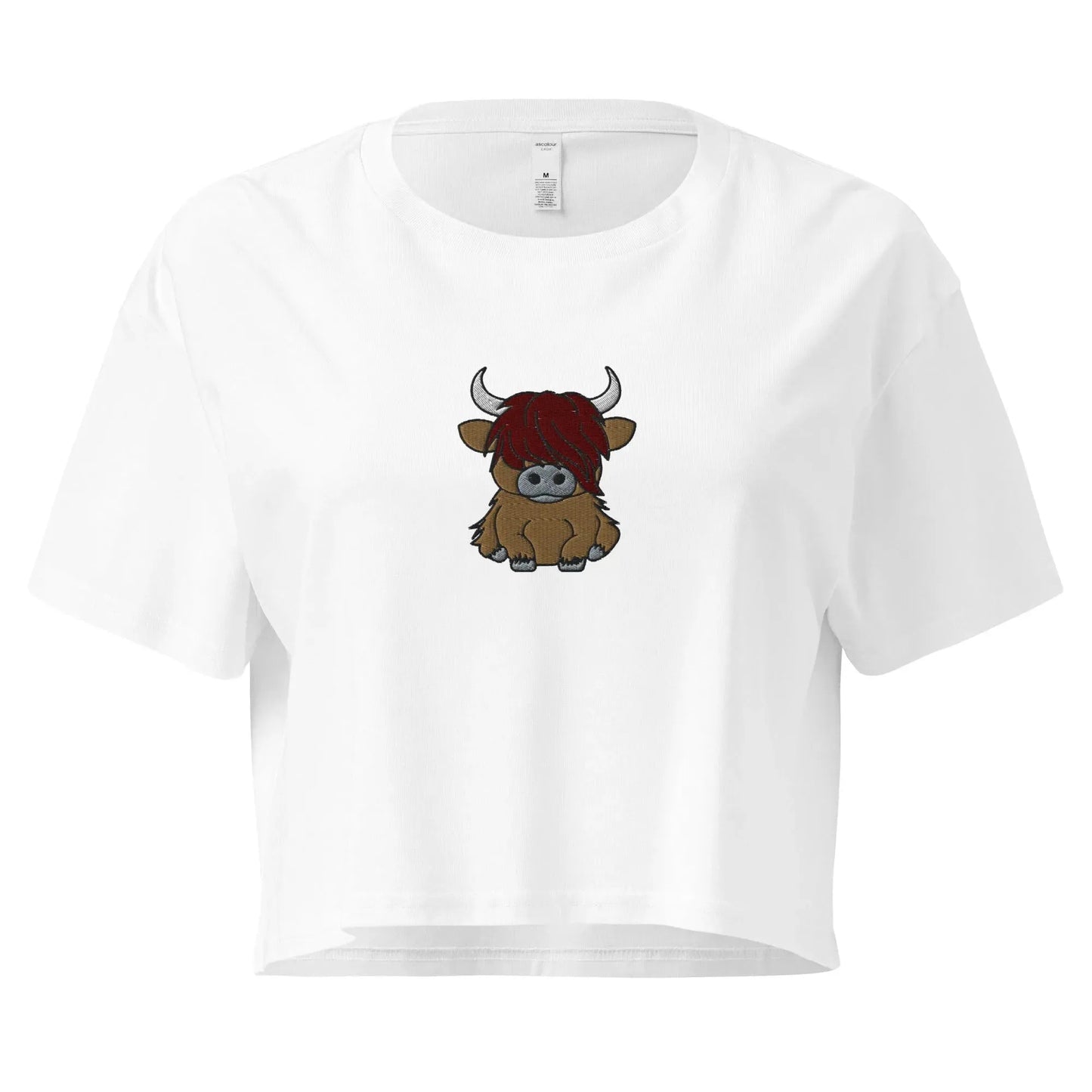 Scottish Highland Cow Embroidered Cropped T-Shirt - The Global Wanderer