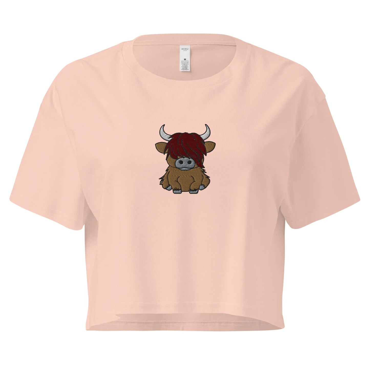 Scottish Highland Cow Embroidered Cropped T-Shirt - The Global Wanderer