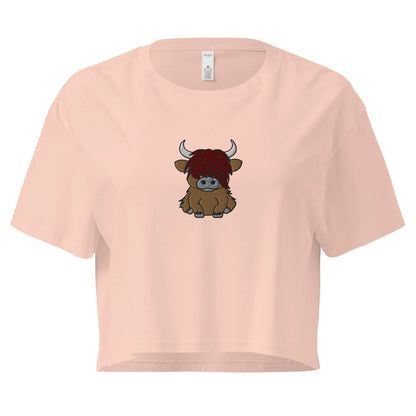 Scottish Highland Cow Embroidered Cropped T-Shirt - The Global Wanderer