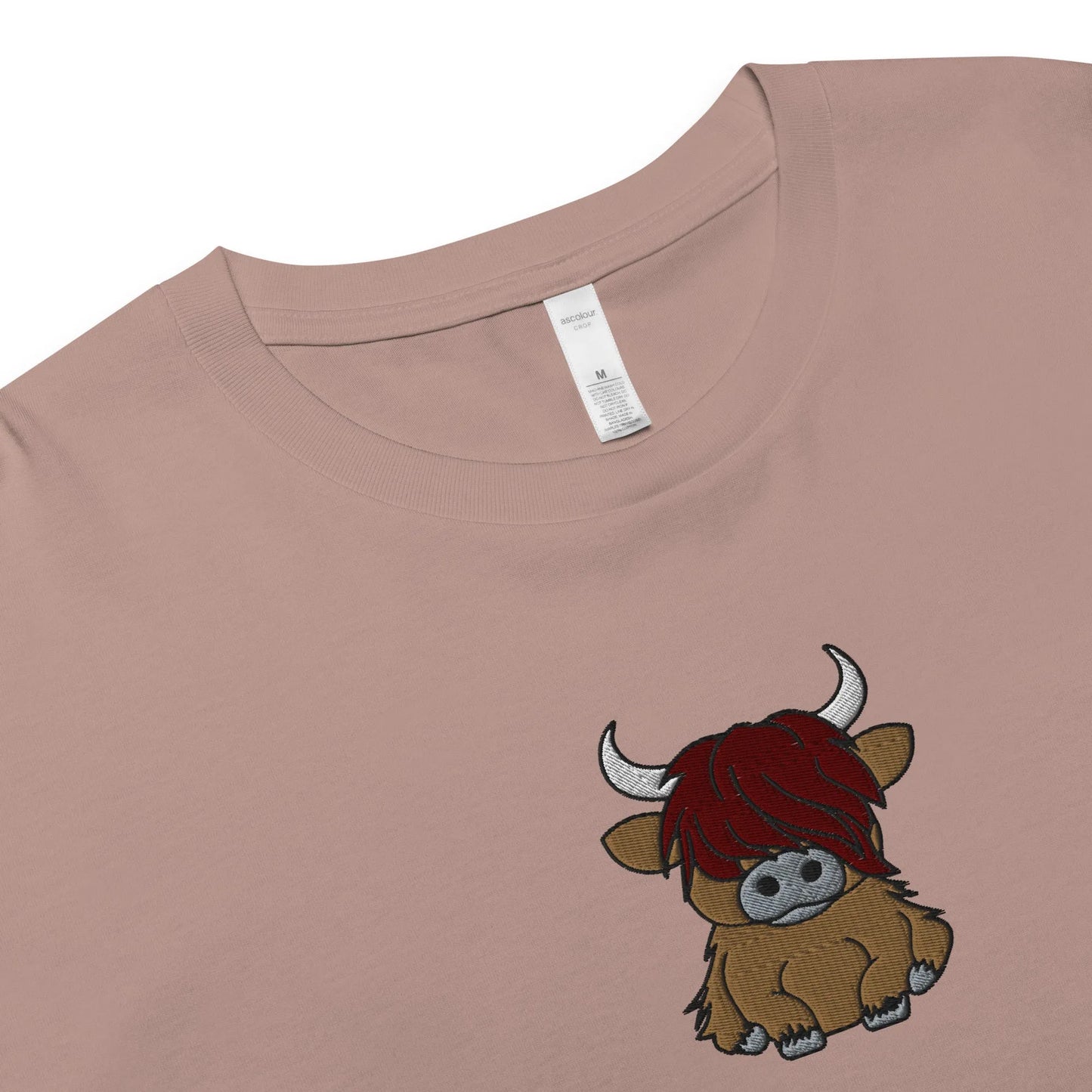 Scottish Highland Cow Embroidered Cropped T-Shirt - The Global Wanderer