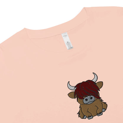 Scottish Highland Cow Embroidered Cropped T-Shirt - The Global Wanderer