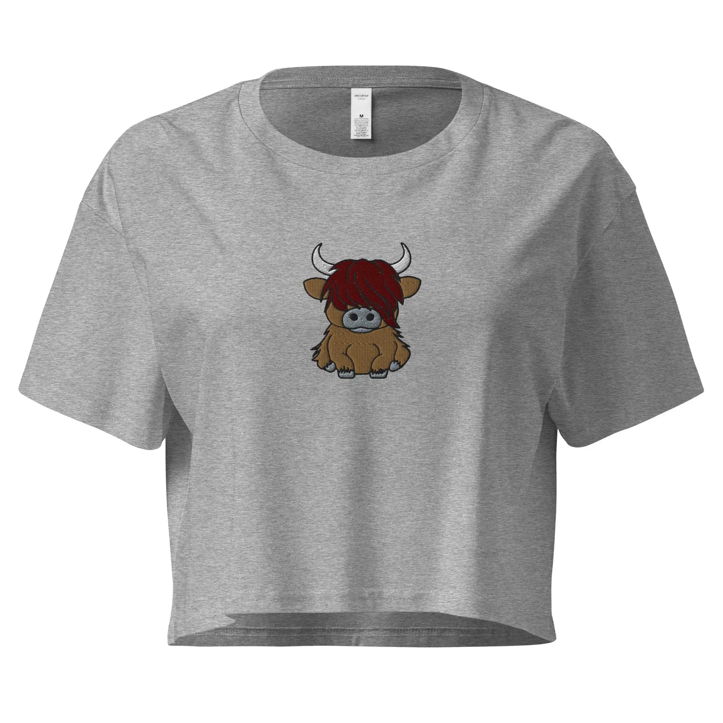 Scottish Highland Cow Embroidered Cropped T-Shirt - The Global Wanderer