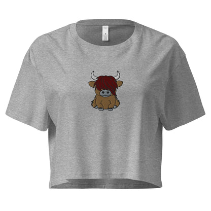 Scottish Highland Cow Embroidered Cropped T-Shirt - The Global Wanderer