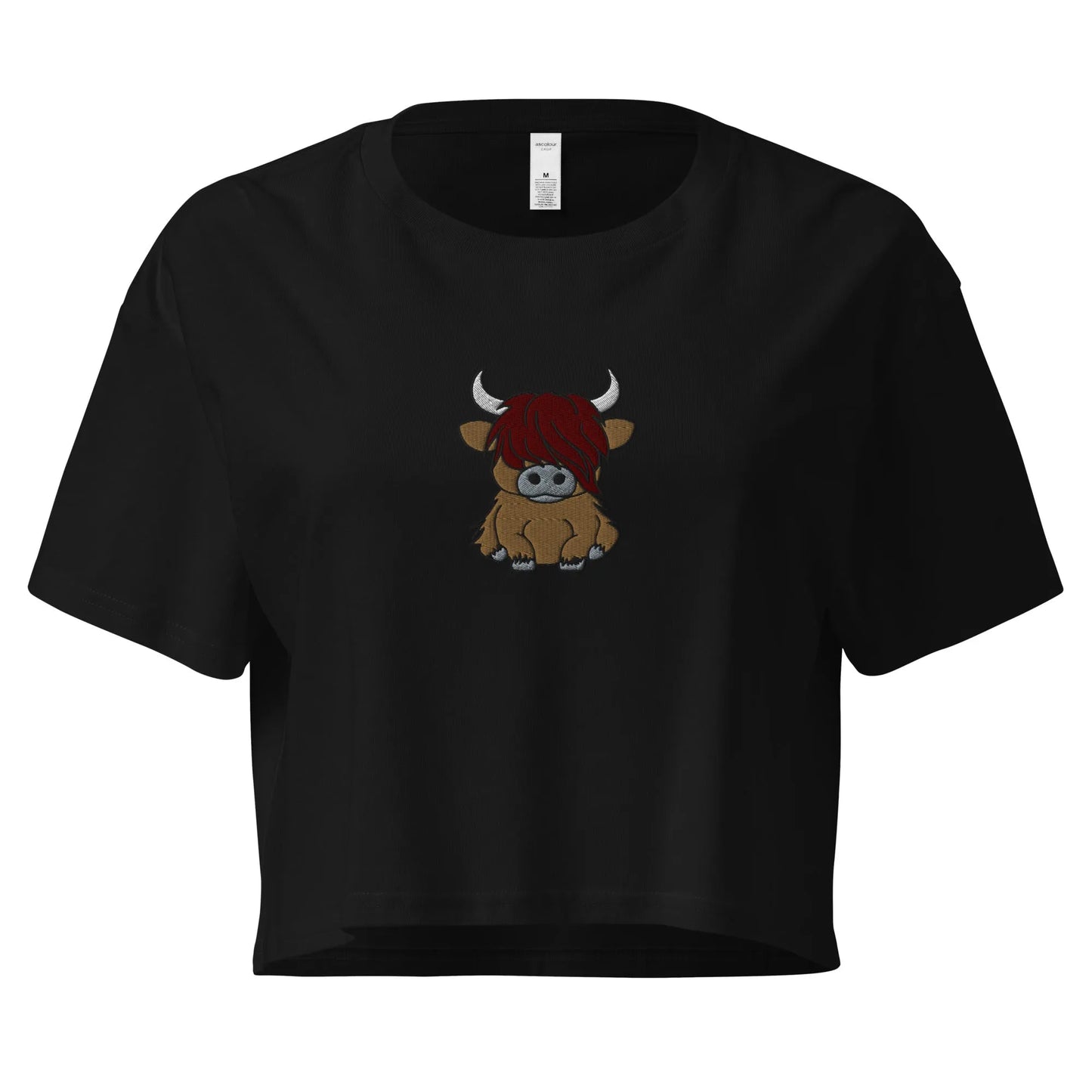 Scottish Highland Cow Embroidered Cropped T-Shirt - The Global Wanderer