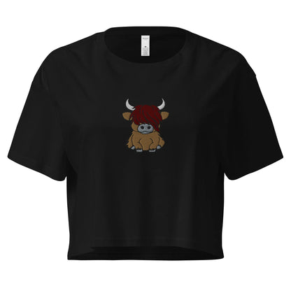 Scottish Highland Cow Embroidered Cropped T-Shirt - The Global Wanderer