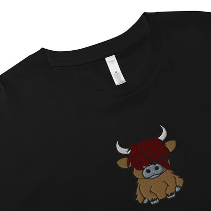 Scottish Highland Cow Embroidered Cropped T-Shirt - The Global Wanderer