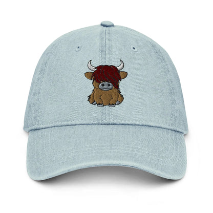 Scottish Highland Cow Embroidered Denim Dad Hat - The Global Wanderer