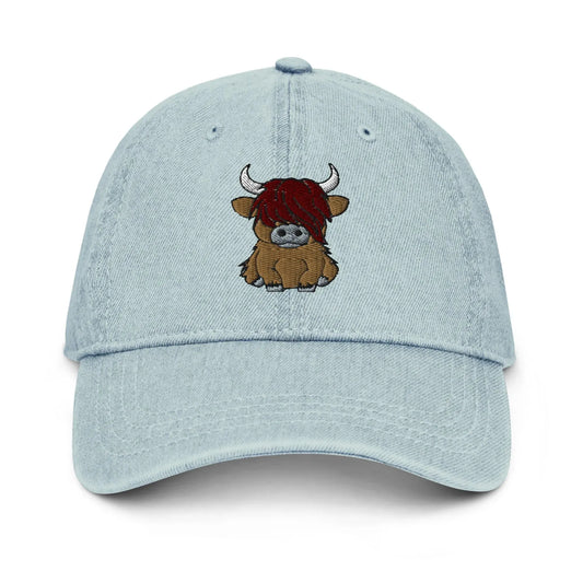 Scottish Highland Cow Embroidered Denim Dad Hat - The Global Wanderer