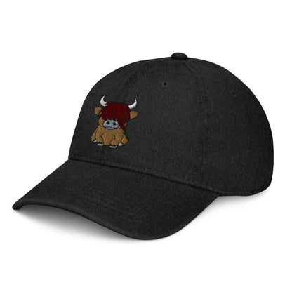 Scottish Highland Cow Embroidered Denim Dad Hat - The Global Wanderer