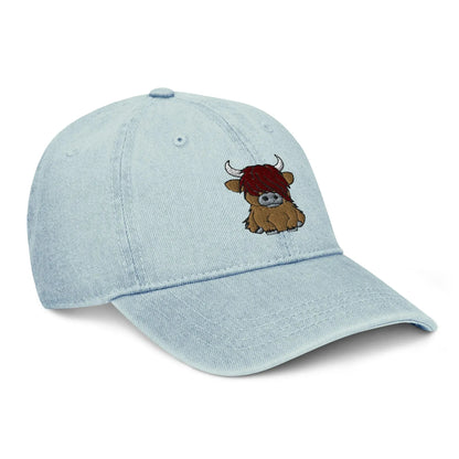 Scottish Highland Cow Embroidered Denim Dad Hat - The Global Wanderer