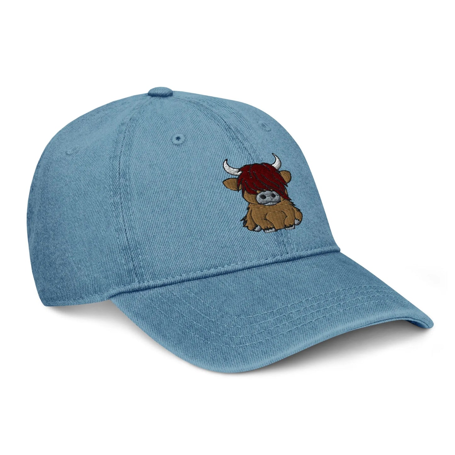 Scottish Highland Cow Embroidered Denim Dad Hat - The Global Wanderer