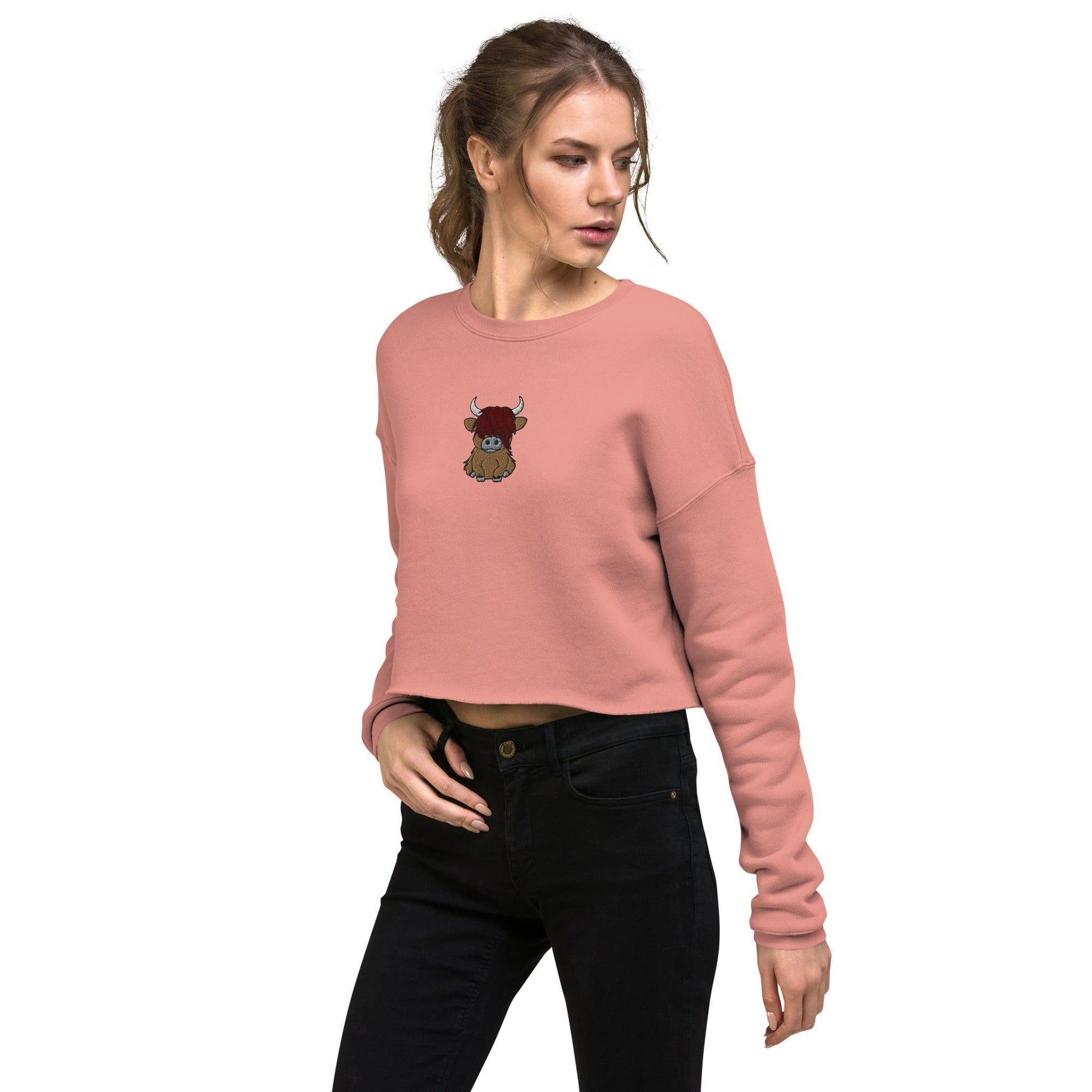 Scottish Highlands Cow Cropped Sweatshirt - Embroidered - The Global Wanderer