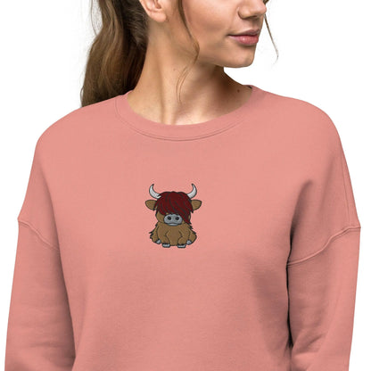 Scottish Highlands Cow Cropped Sweatshirt - Embroidered - The Global Wanderer