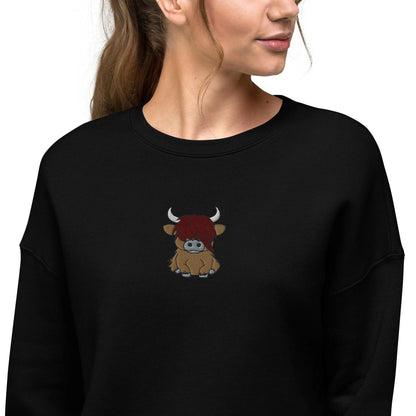 Scottish Highlands Cow Cropped Sweatshirt - Embroidered - The Global Wanderer