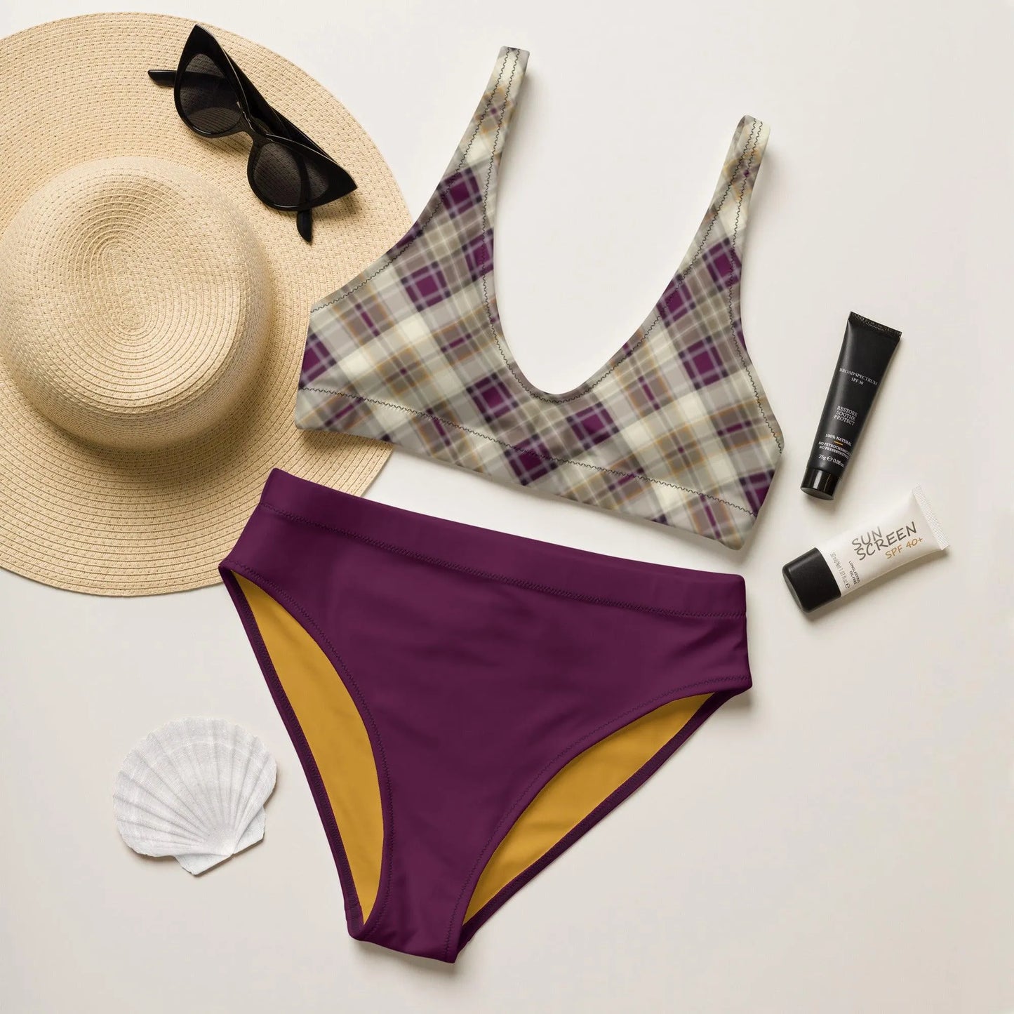 Scottish Plaid Recycled high-waisted bikini - The Global Wanderer