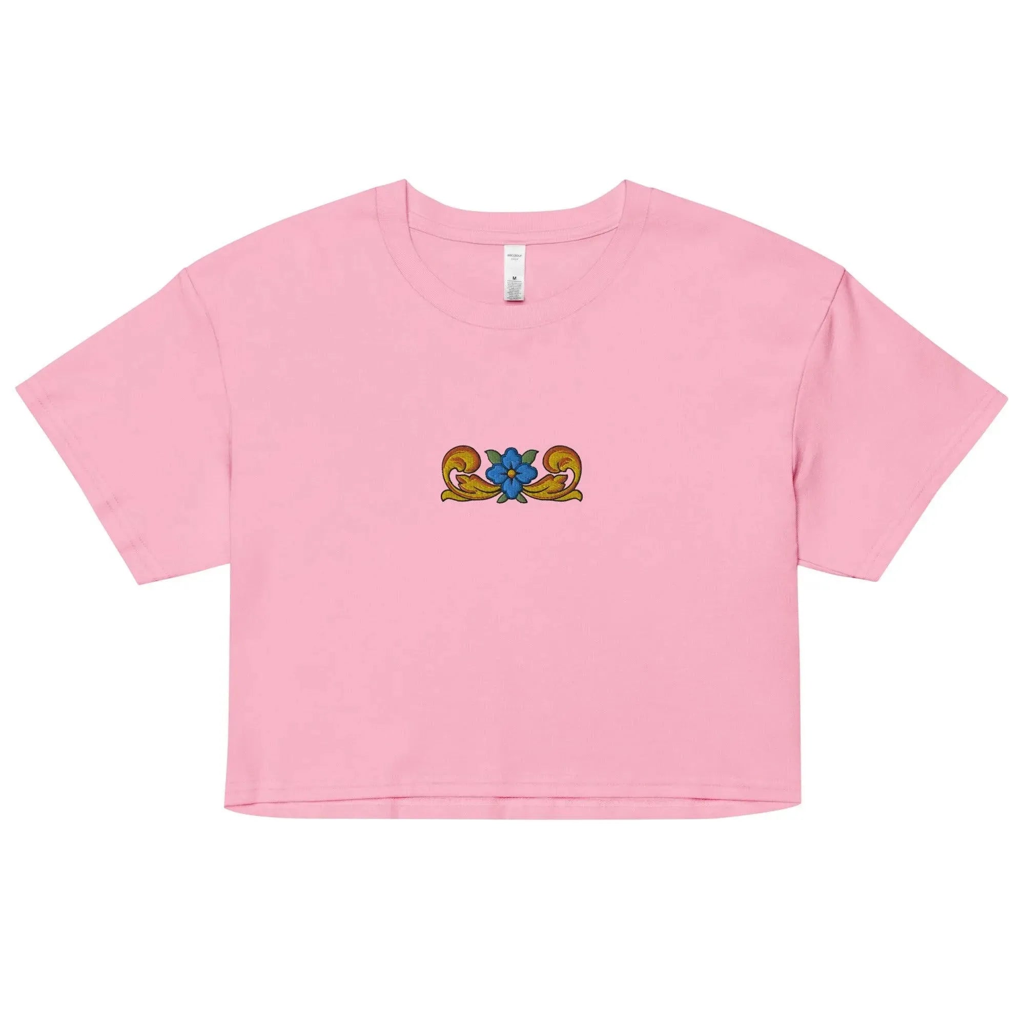 Sicilian Tile Embroidered Cropped T-Shirt - The Global Wanderer