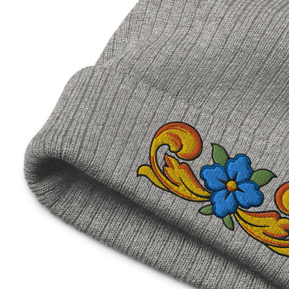 Sicilian Tile Motif Embroidered Beanie - The Global Wanderer