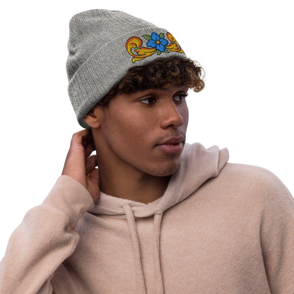 Sicilian Tile Motif Embroidered Beanie - The Global Wanderer