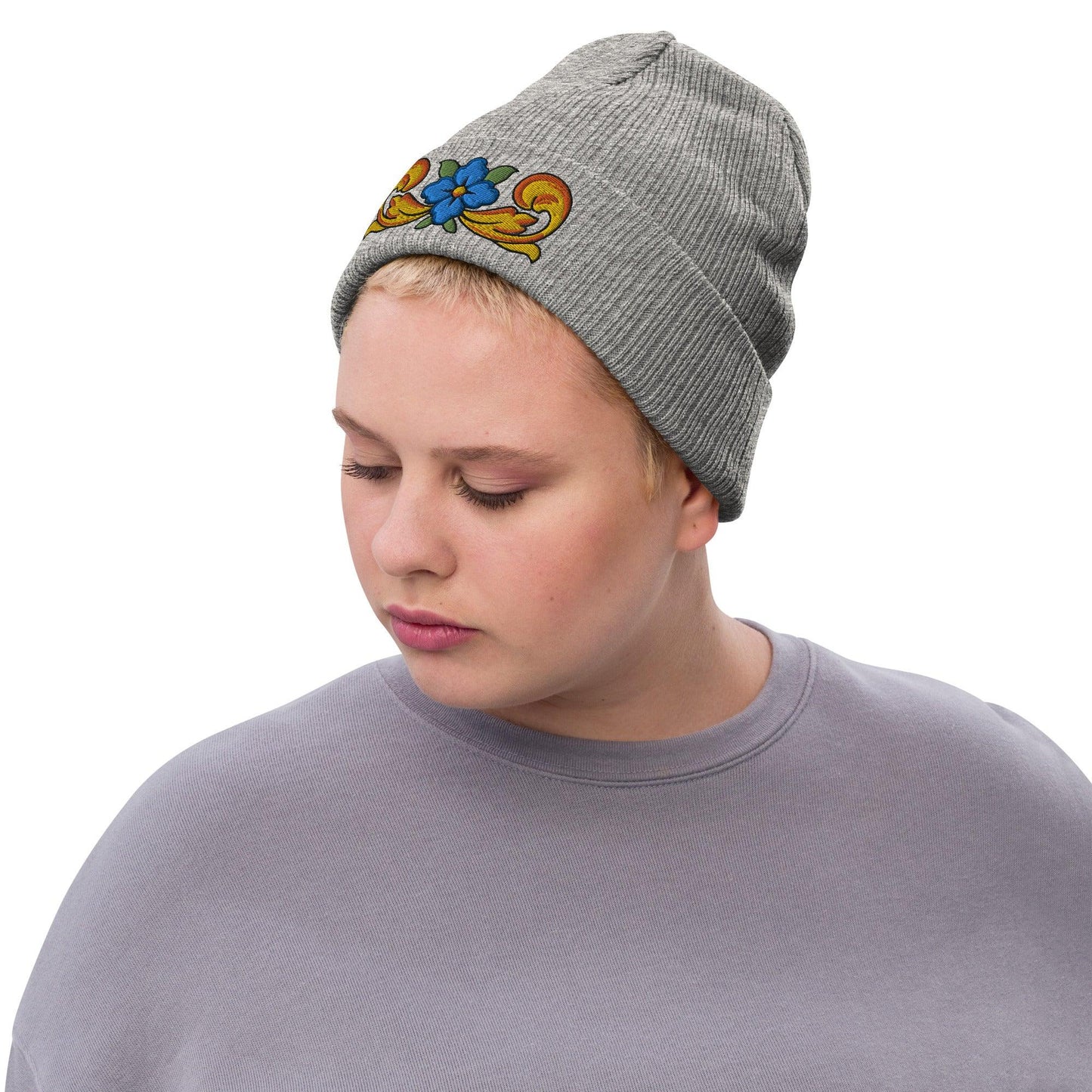 Sicilian Tile Motif Embroidered Beanie - The Global Wanderer