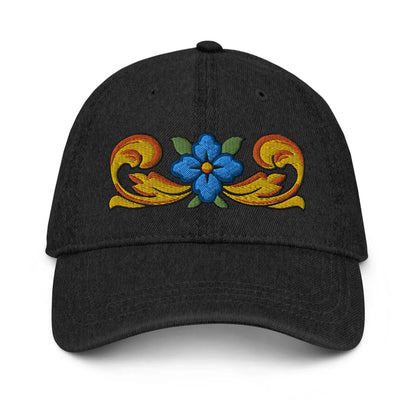 Sicilian Tile Motif Embroidered Denim Dad Hat - The Global Wanderer