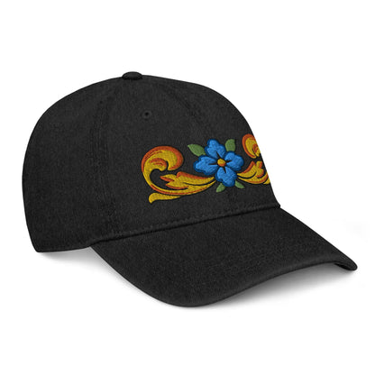 Sicilian Tile Motif Embroidered Denim Dad Hat - The Global Wanderer