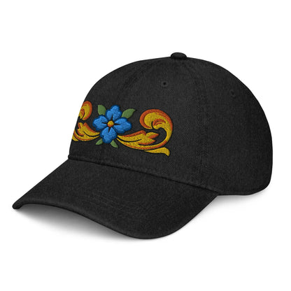 Sicilian Tile Motif Embroidered Denim Dad Hat - The Global Wanderer