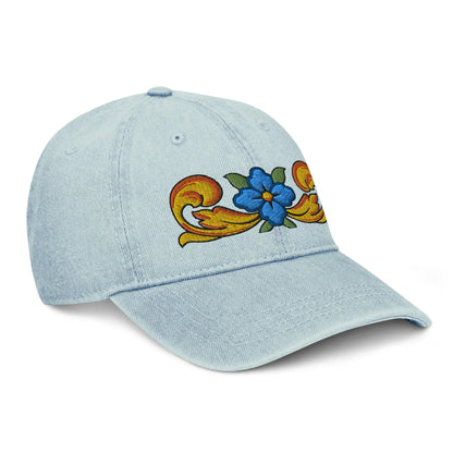 Sicilian Tile Motif Embroidered Denim Dad Hat - The Global Wanderer