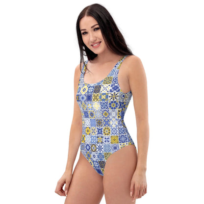 Sicilian Tile One-Piece Swimsuit - The Global Wanderer