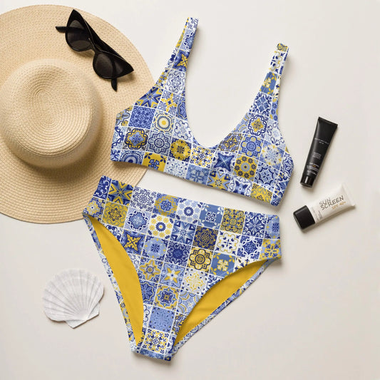 Sicilian Tile Recycled High-Waisted Bikini - The Global Wanderer