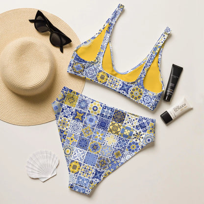 Sicilian Tile Recycled High-Waisted Bikini - The Global Wanderer