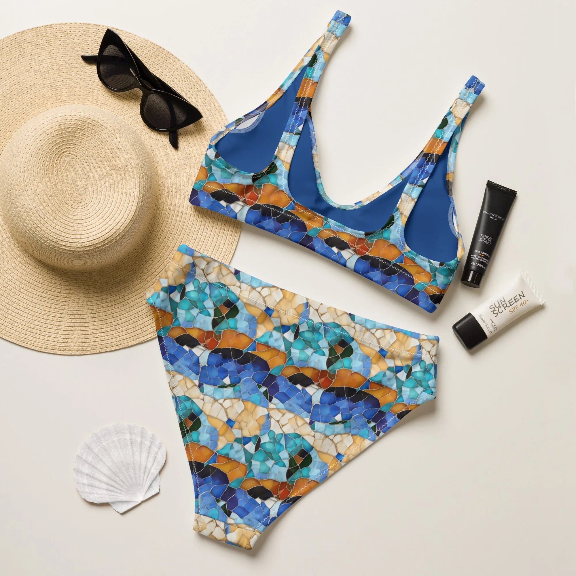 Sitges Tilewave Mosaic Recycled High-Waisted Bikini - The Global Wanderer