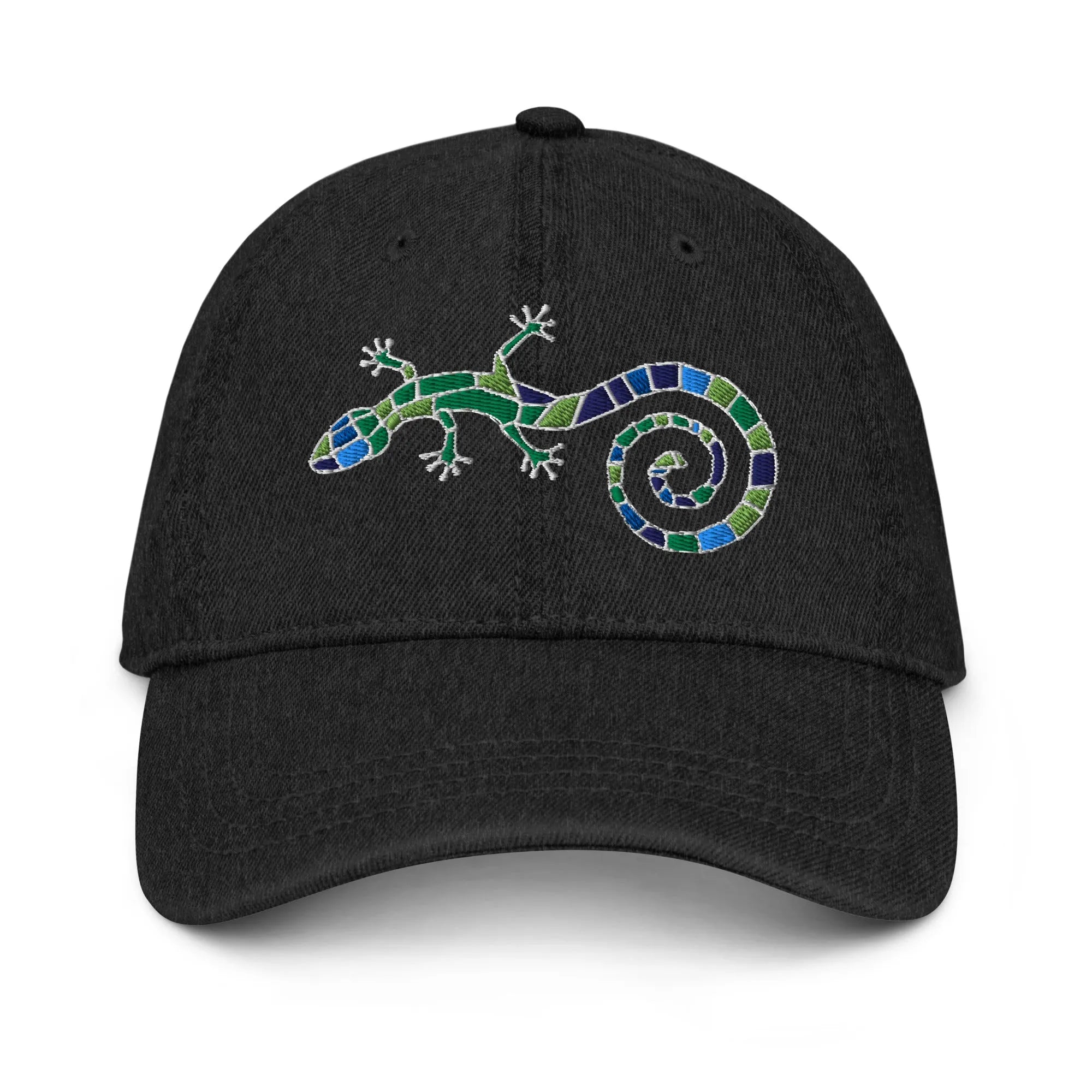 Spanish Mosaic Lizard Embroidered Denim Dad Hat - The Global Wanderer
