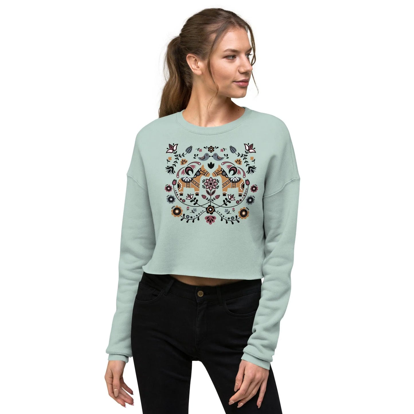 Swedish Dala Horse Cropped Sweatshirt - Light - The Global Wanderer