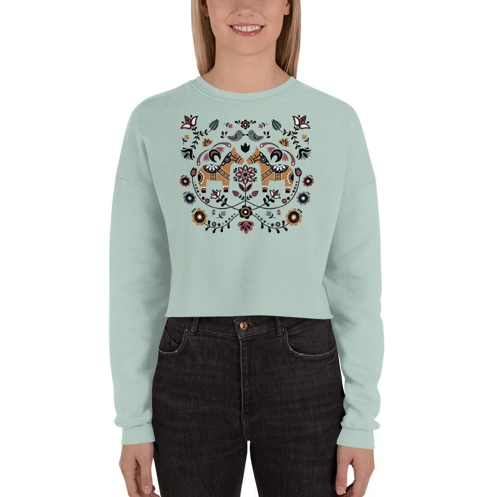 Swedish Dala Horse Cropped Sweatshirt - Light - The Global Wanderer