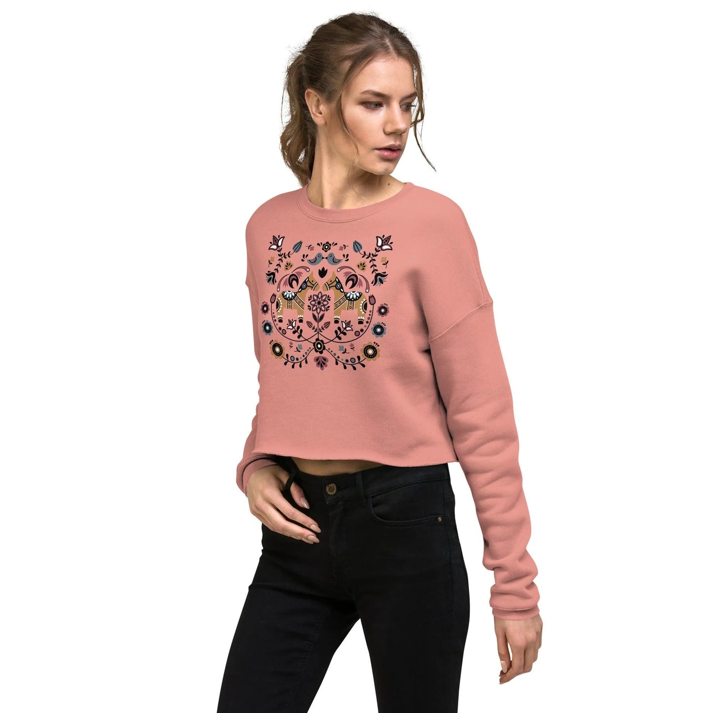 Swedish Dala Horse Cropped Sweatshirt - Light - The Global Wanderer