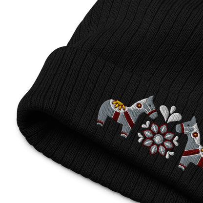 Swedish Dala Horse Embroidered Beanie - Gray - The Global Wanderer