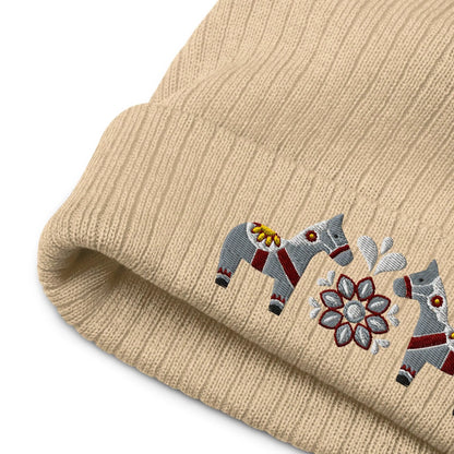 Swedish Dala Horse Embroidered Beanie - Gray - The Global Wanderer